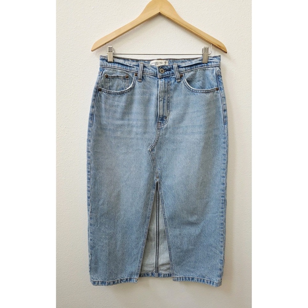 Abercrombie & Fitch High Rise Denim Midi Skirt Front Slit Women's Size 29 /8